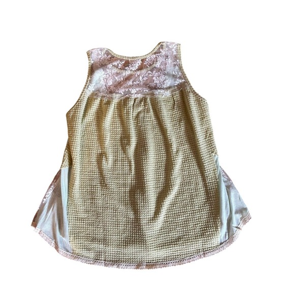 POL Sleeveless Blouse Lace Yoke Checkered Tank Top Cream Beige Boho Size S - Picture 2 of 2